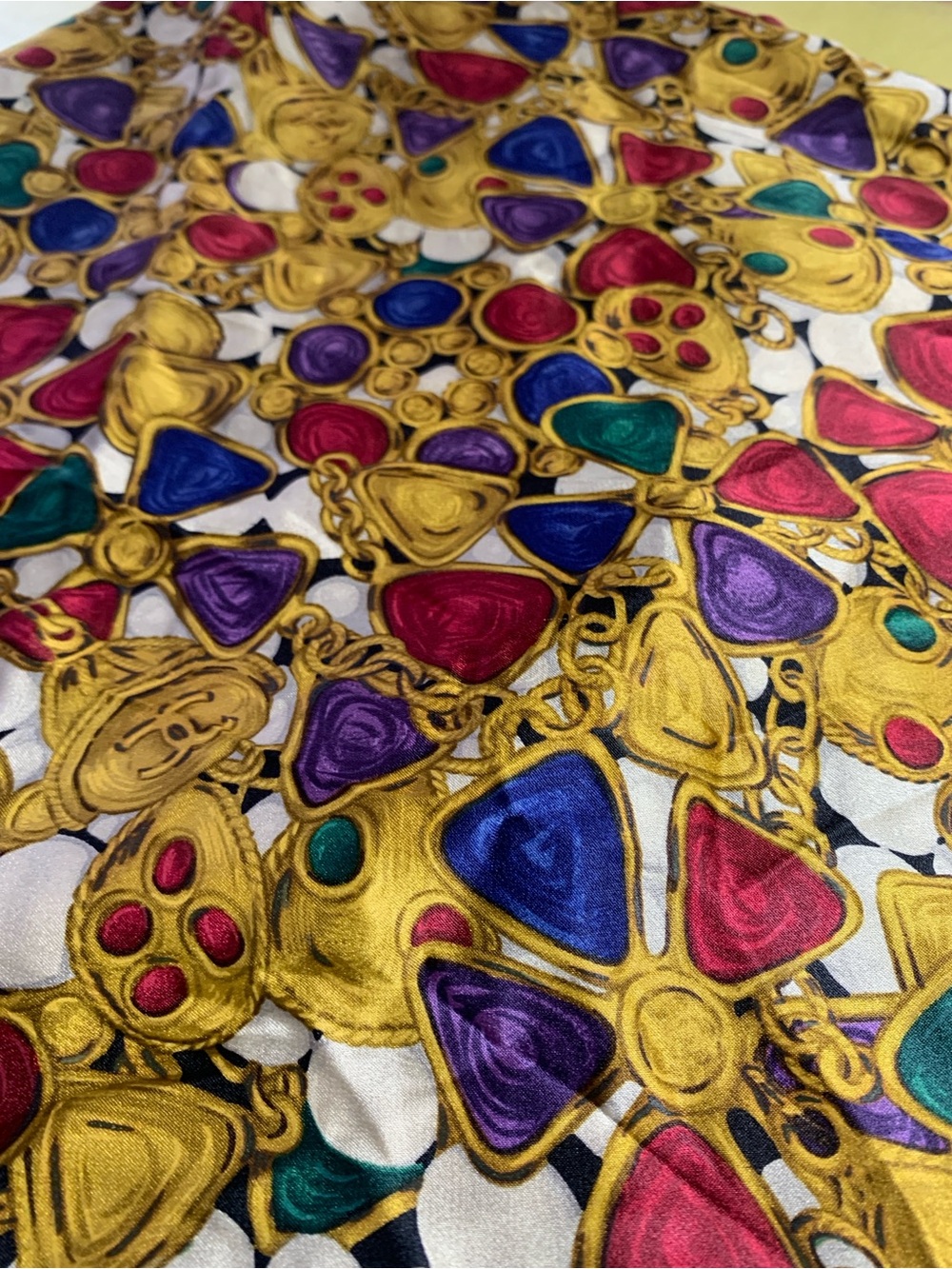 CHANEL Black Silk Scarf with Gold Chain and Gem Motifs - Picture 9 of 16